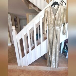ba&sh StunningSantana Gold Metallic Long Sleeve  Batwing Maxi Dress XS  Like New